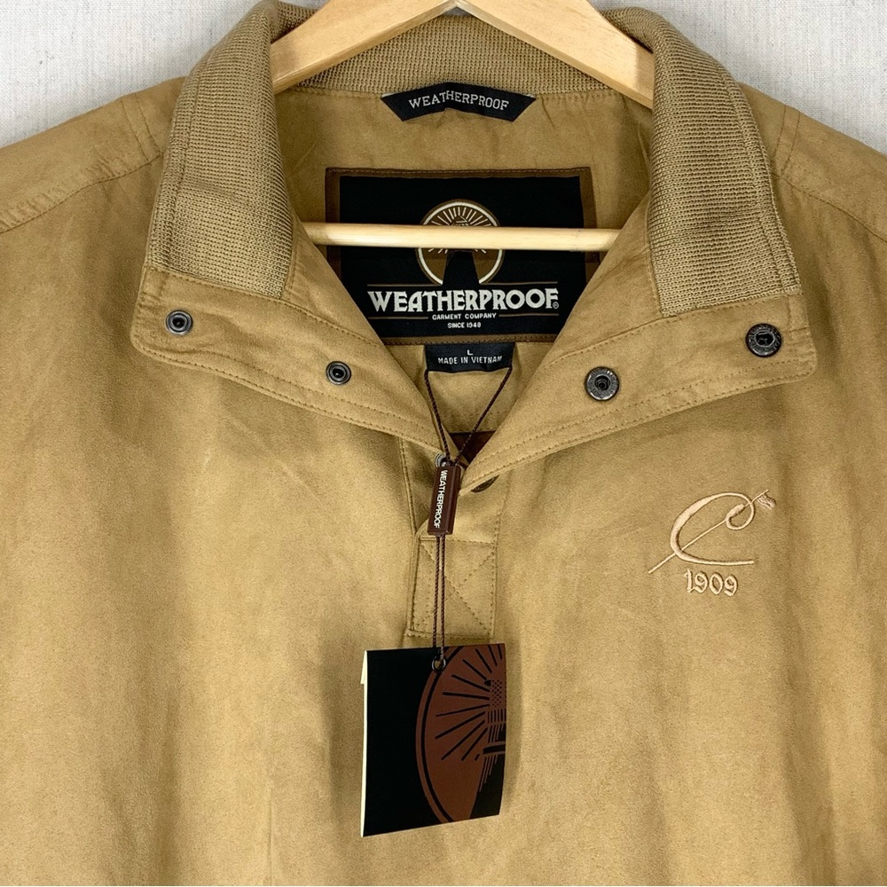 Weatherproof~NWT~Men’s Tan Faux‎ Suede Collared Pullover~Sz L